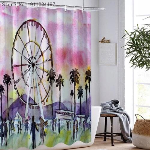 3D Ferris Wheel Print Shower Curtains Amusement Park Waterproof Shower Curtain Washable Bathroom Curtain Screen With 12 Hooks