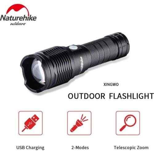 Naturehike IPX4 Waterproof Outdoor Camping Flashlight Portable Aluminum Alloy Mini USB Rechargeable Zoom Hiking Electric Torch