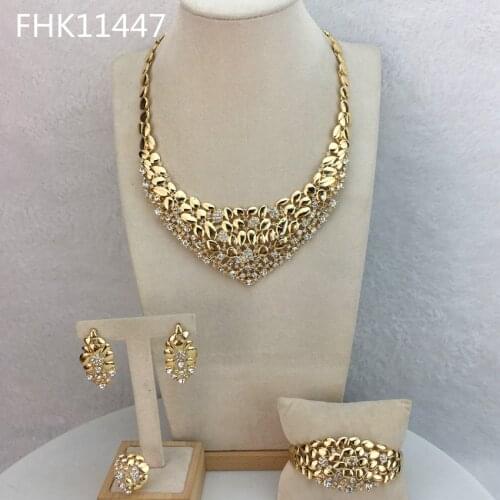 Yuminglai African Fashion Jewelry Green Rhinestone Gold Plated Jewelry for Women FHK11447