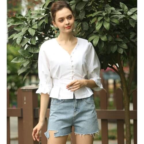 Bella Philosophy Spring Summer Cotton Linen Women Victoria Court Blouse Puff Sleeve French Style Female Blouse Buttons Shirt