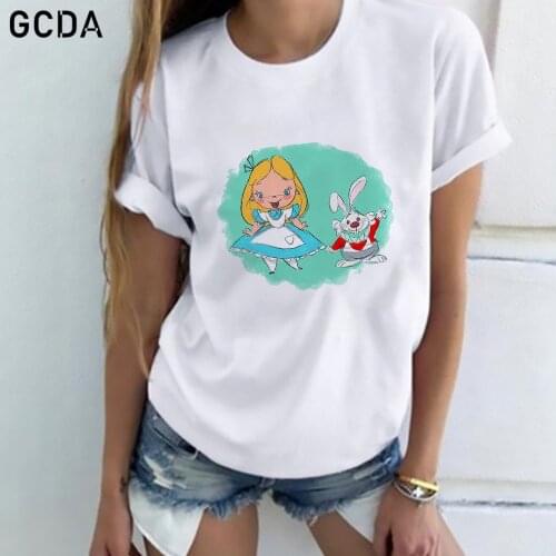 Summer T Shirt Cute Alice in Wonderland Print T-Shirt Women Tshirts O Neck Short Sleeve Tee Oversized Tops