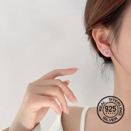 S925 Silver Needle Earrings For Women Heart Simple Cute Mini Retro Design Korean Fashion Student Girlfriend Gifts Jewelry INEFFA