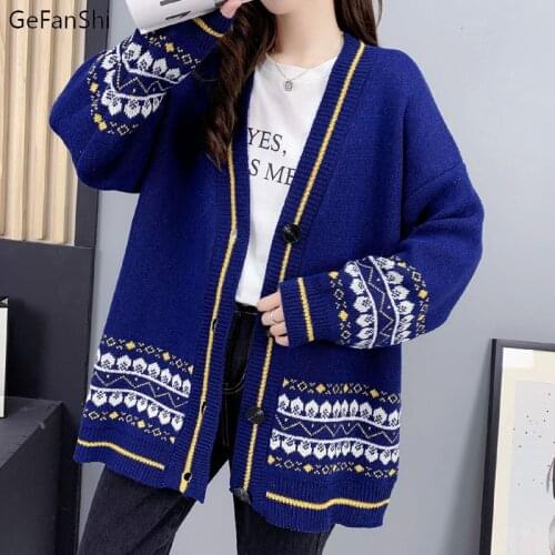 Autumn Winter Fasion Longe Sleeve V-Neck Cardigan Elegant Knitted Sweater Women Casual Loose Office Lady Sweaters Coat & Jackets