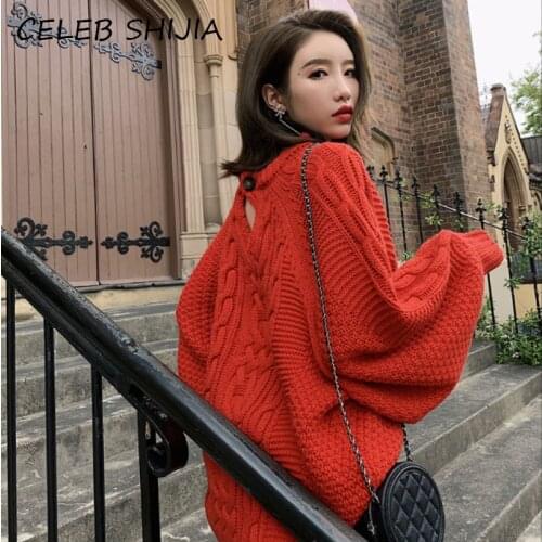 Twist Sweater for Woman O-neck Autumn Winter Long-sleeve Elegant Knitted Pullover Woman Jumper Korean Thicken Warm Sweater Red