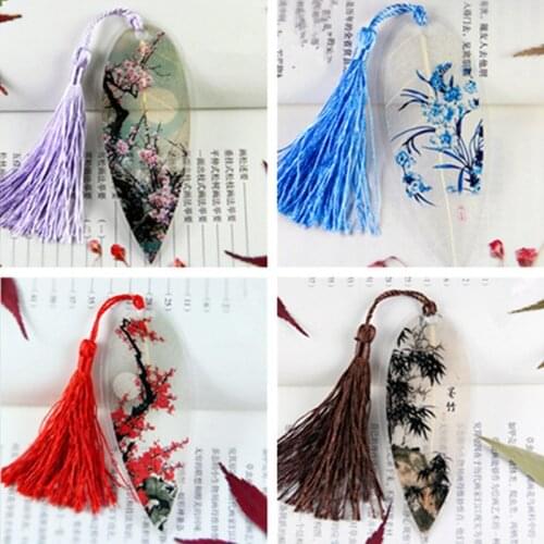1PC Cute Classical Elegance Creative tassel Bookmark Chinese wind natural Collectibles leaves vein Bookmarks Creative Stationery