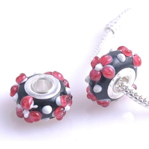 1PCS silver plated flower Resin Flat Round Charm Beads fit European Jewelry Braclet DIY 9x14mm DKZ025X