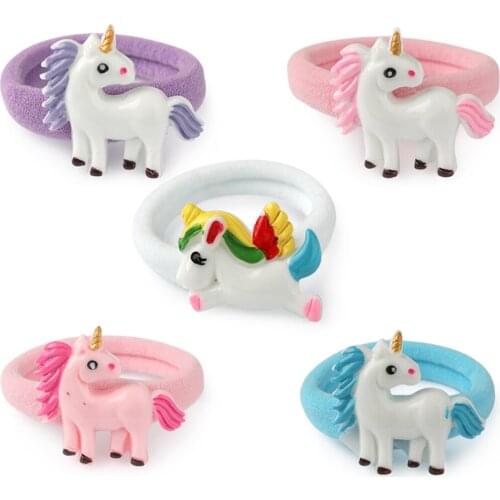 10pcs/lot Elastic Hair Rubber Bands Children Cartoon Unicorn Ponytail Holder Headbands Girls Hair Bands Set Accessories