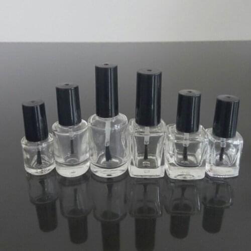 3/5/10/15ml Empty Nail Polish Glass Bottle Clear Portable UV Gel Container Refilled Storage Box Square Round Makeup Tube Brush