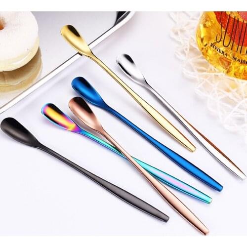 304 stainless steel small coffee spoon creative long handle mixing spoon gold-plated magic color ice scoop