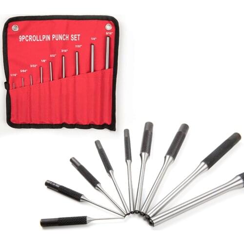 9pcs / set positioning cylindrical drilling tool Multi Size Round Head Pins Punch Set Hollow End Starter Punch Chisel Tool
