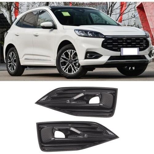 Car ABS Carbon Fiber Front Fog Light Lamp Grille Decoration Cover Trim for Ford Escape Kuga 2020 2021