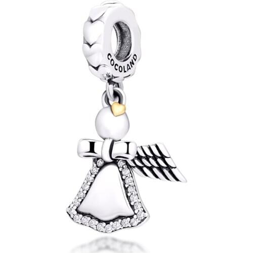 Beads fits for Necklaces Bracelets 100% 925 Sterling-Silver-Jewelry Angel Wing Bell Charms Free Shipping
