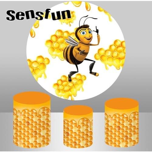 Yellow Bee Theme Round Backdrop Cover Sweet Bee Day Baby Shower Newborn 1st Birthday Party Circle Background Plinth Covers