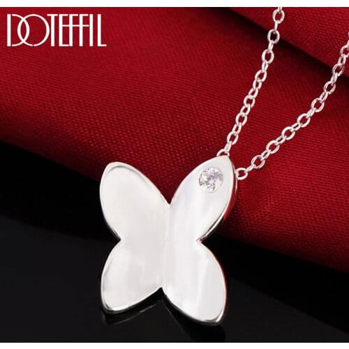 DOTEFFIL 925 Sterling Silver 18 Inch AAA Zircon Butterfly Pendant Necklace For Women Fashion Wedding Party Charm Jewelry
