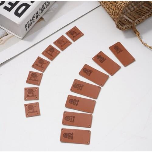 50Pcs Handmade Clothing Labels Faux Leather Appliques Custom Printed Garment Sewing Tags DIY Clothes Bag Belt Craft Patch Badges