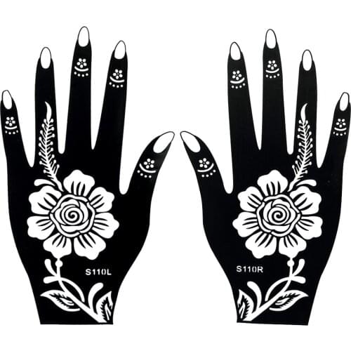 1 Pair Henna Indian Lady Flower Style Women Body Hands Art Temporary Black Tattoo Painting Designs Tattoo Sticker Stencil S110