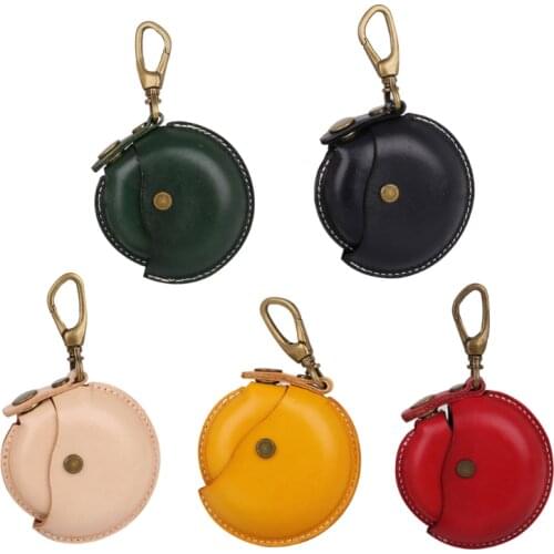 Leather Coin Purse Men Women Vintage Round Creative Storage Money Bag Case Keychain Wallet Holder Pouch