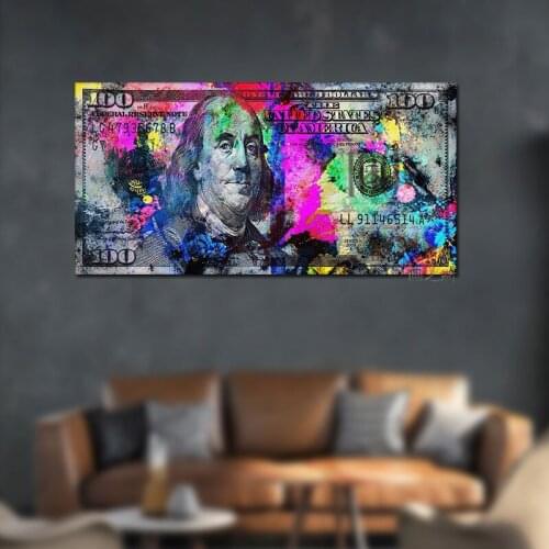 Wall Art Gold Popular Colorful Hundred Dollar Money Canvas Painting Quadro Street Art Abstract Poster Wall Picture Home Decor