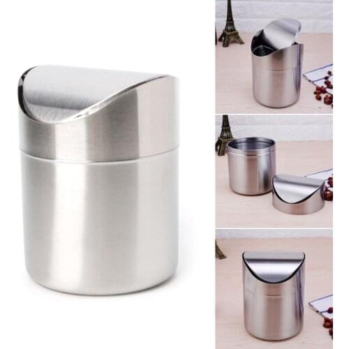 Stainless Steel Desk Trash Bin Countertop Waste Can With Swing Lid 1.5 L