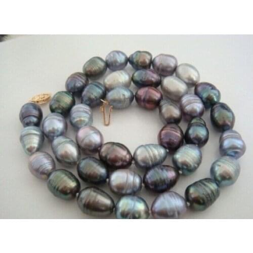 Natural Tahitian Genuine black gray multic drop Pearl Necklace shipping free