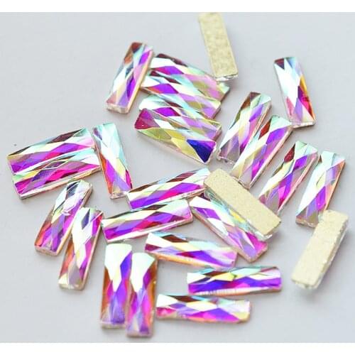Non Hotfix Crystal Rhinestones Long strip Nail Art Crystal AB Strass Flatback Stones 10pcs DIY 3D Gems decoration
