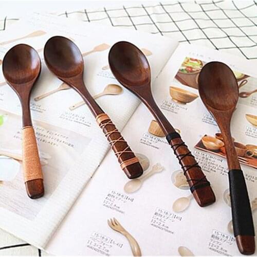 New Useful Natural Wooden Spoon Ladle Utensils Soup Dinner Spoon Flatware Tableware Utensils Rice Dessert Kitchen Accessories