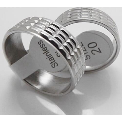 Wholesale 50 pcs 8mm Fashion Four-row grid cutting stainless steel rings
