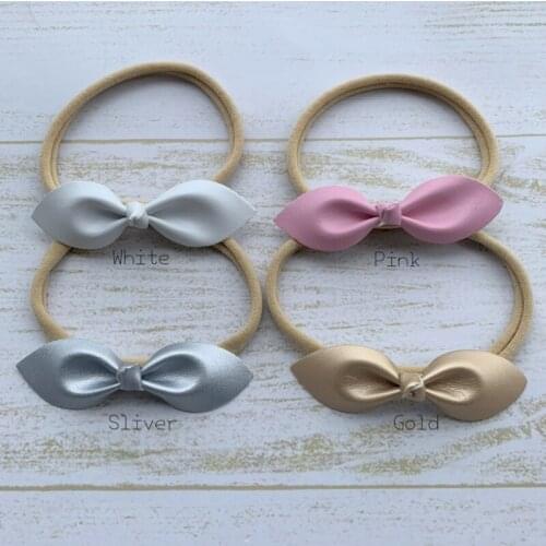 20pcs/lot Faux Leather Knot Bow Headband Nylon Hair Band For Babys One size fits More