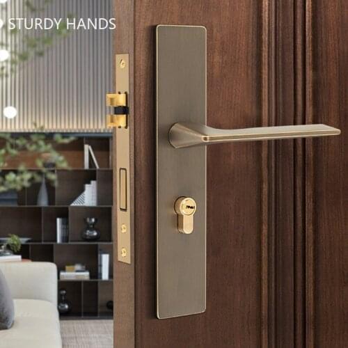 Light Luxury Pure copper Silent Door Lock Bedroom Security Door Handle Lock Indoor High Quality Lockset Furniture Hardware