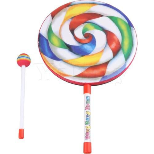 Yibuy 9.8" Lollipop Shape Hand Drum Percussion Musical Instruments Education Toys for Kid and Baby with Candy Drumstick