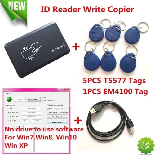 125KHZ RFID ID Card Reader Writer Copier Duplicater For Access Control+5 PCS EM4305/T5557 Tags+ DEMO Nodriver Software