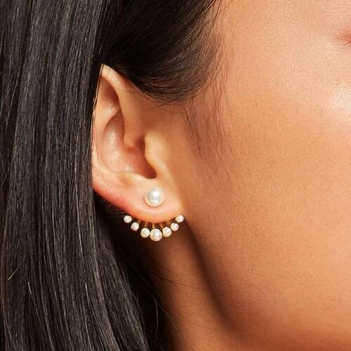 Docona Fashion Pearl Stud Earrings for Women Luxury Colorful Crystal Star Moon Geometry 2021 Female Wedding Jewelry бижутерия