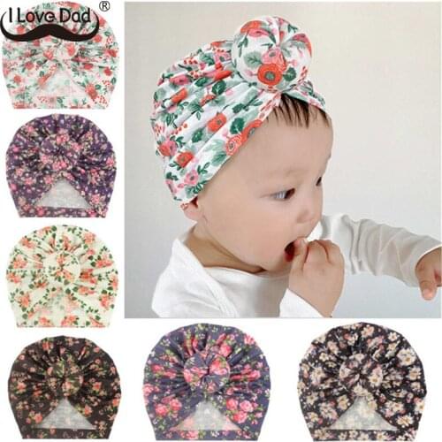 New Lovely Newborn Baby Hat Cotton Printed Baby Girl Turban Knot Kids Hat Soft Infant Toddler India Caps Head Wraps