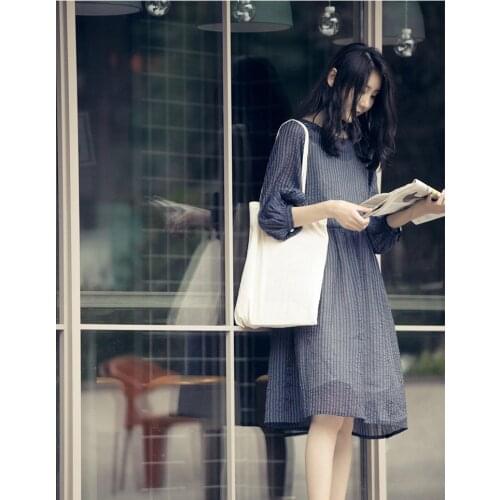 Texture Day Silk Floss Immortal Gas Easy Thin Seven Part Hubble-bubble Sleeve Literature Leisure Time Dress 190728