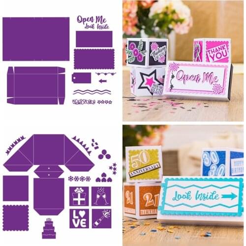 Foldable 3D Birthday Gift Box Open Me Look Inside Case Metal Cutting Dies Set DIY Scrapbooking Craft Paper Cards 2021 New