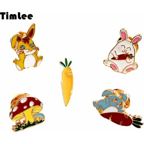 Timlee X324 Cartoon Lovely Rabbit Carrot Mushroom Alloy Brooch Pins,Fashion Jewelry Wholesale