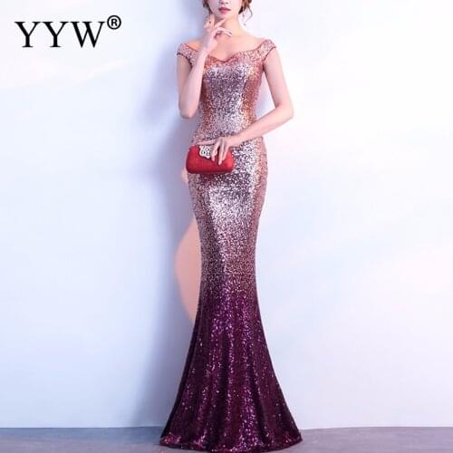 2020 Evening Dress Off Shoulder Sequins Formal Dress Color Contract Evening Party Dresses Long Mermaid Dress Robe De Soiree