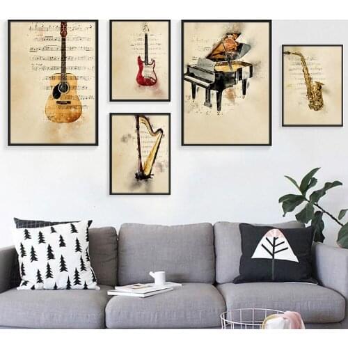 Vintage Style Musical Instrument Poster Piano Print Canvas Wall Art Painting Music Note Nordic Home Decoration Picture