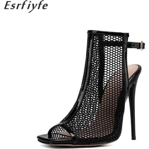 ESRFIYFE 2021 New Sex Women Sandals Ankle Straps Buckle Peep Toe Sandals Thin High Heel Shoes Ladies Party Shoes Woman Big Size
