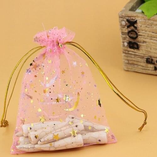 7x9cm Mini Pink Organza Bags Drawstring Pouches Gifts Bags Wedding Favors Tulle Bags Lovely Star Moon Organza 200pcs
