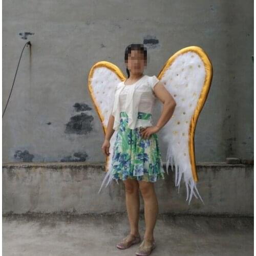 2018 Gold with white show angel wings catwalk underwear show props festival Angel Feather wing cosplay costume party supply