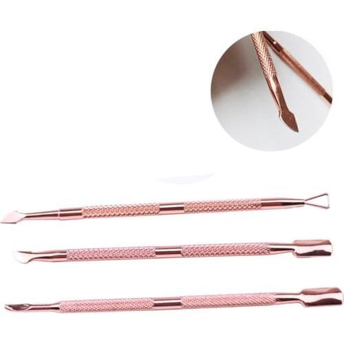 3pcs Rose Gold Stainless Steel Cuticle Pusher Nail Files Dead Skin Removal Pedicure Accessories Manicure Care Groove Clean Tool