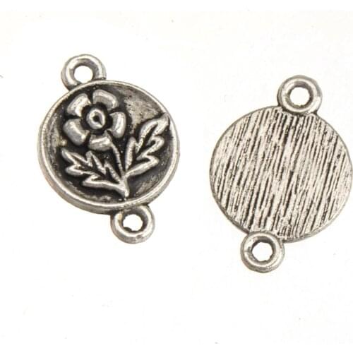 50pcs/lot Jewellery Findings Bangles Connectors DIY Handwork Necklaces Parts Metal Round Flower 17*11mm Vintage Silver Fashion