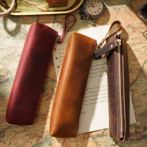 8 Inch Geniues Leather Pen Holder,Pencil Box,Pencil Case,Large-capacity Stationery,Makeup Brush Storage Box