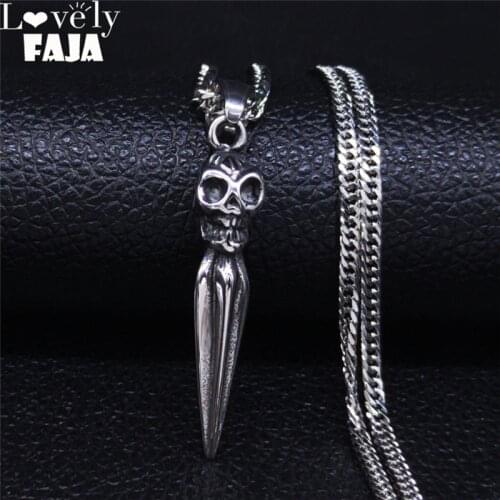 AFAWA Fashion Skull Sword Stainless Steel Necklace Chain Men Silver Color Necklace Pendant Jewelry cadenas para hombre NZZ6S03