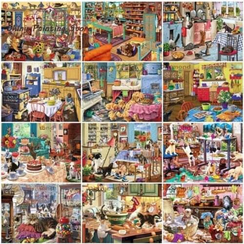 DIY Diamond Painting House Scenic Dog Cat Pet Diamond Mosaic Full Drill Diamond Embroidery Cross Stitch Handicraft Home Decor