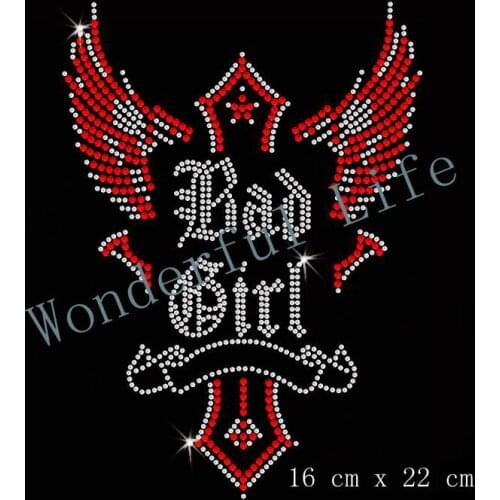 Free Shipping Bad Girl Cross Iron On Rhinestone Transfer red with white crystal