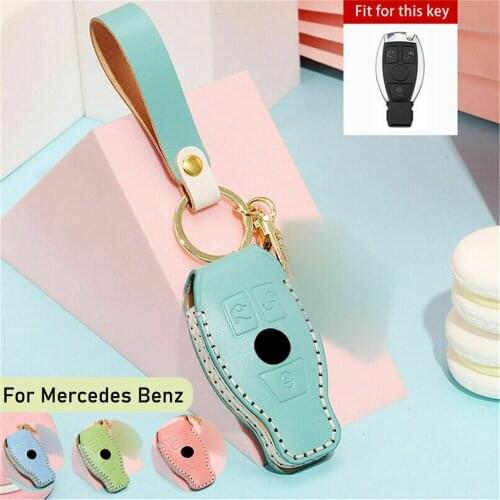 Genuine Leather Car Remote Smart Key Fob Cover Case Shell Skin Bag Protector For Mercedes Benz CLA GLA GLC Accessories Styling
