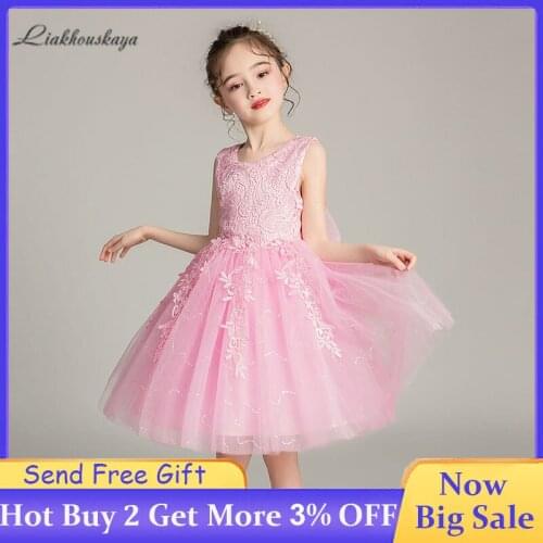 Summere Lace Sequins Formal Evening Dress Girls Legant Princess Dress Birthday Party Dress Flower Girls Bridesmaid Dress 3-15 Y