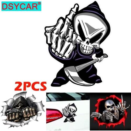 DSYCAR 2Pcs/Lot Car Skull Finger Decal Art Window Wall Adhesive Vinyl Wall Art Car Home Decor Skull Auto Vinyl Sticker